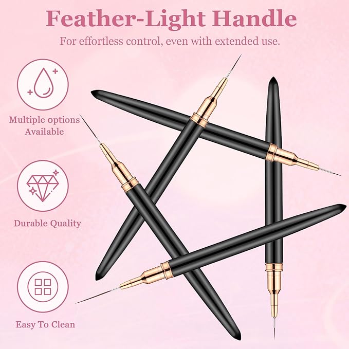 6Pack Nail Art Liner Brushes,Dual-Ended Nail Art Brush for Poly Extension Sculpture Gel, Nail Dotting Drawing Tool For Long Lines, Thin Details, Fine Drawing Sizes 5/8/11/19/24mm