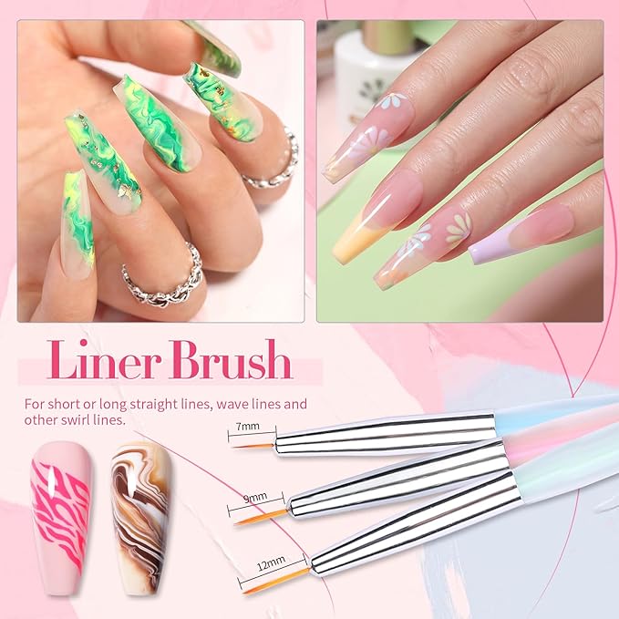 BORN PRETTY Double-Ended Nail Art Brushes,4Pcs Nail Art Tool Set,Nail Art Gel Polish Liner Brushes Design Pen For Nail Drawing And Nail Paint Brushes for Home Salon