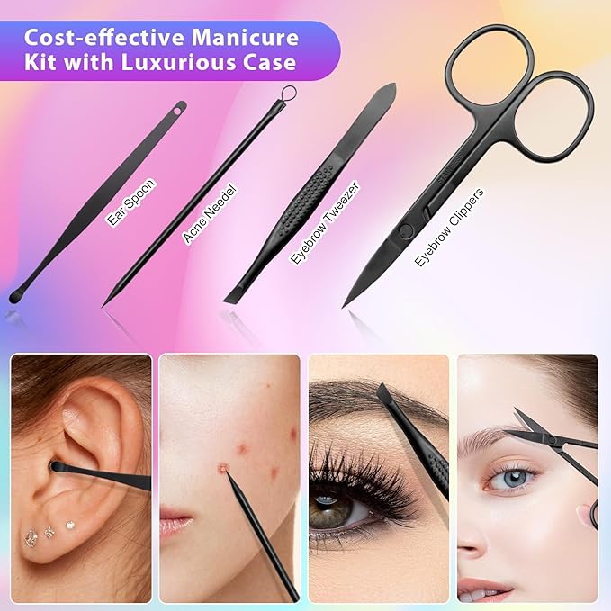 CGBE Nail Clippers Set, 12pcs Stainless Steel Nail Kit for Men, Manicure Set Pedicure kit for Mens Gifts - Black