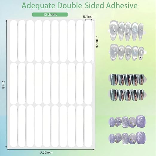 Qenk 12 Sheets Double Sided Tape for Nails, Nail Tape for Press on Nails, Double Sided Nail Tape for Nail Art Display Salon Supplies (Style-1)
