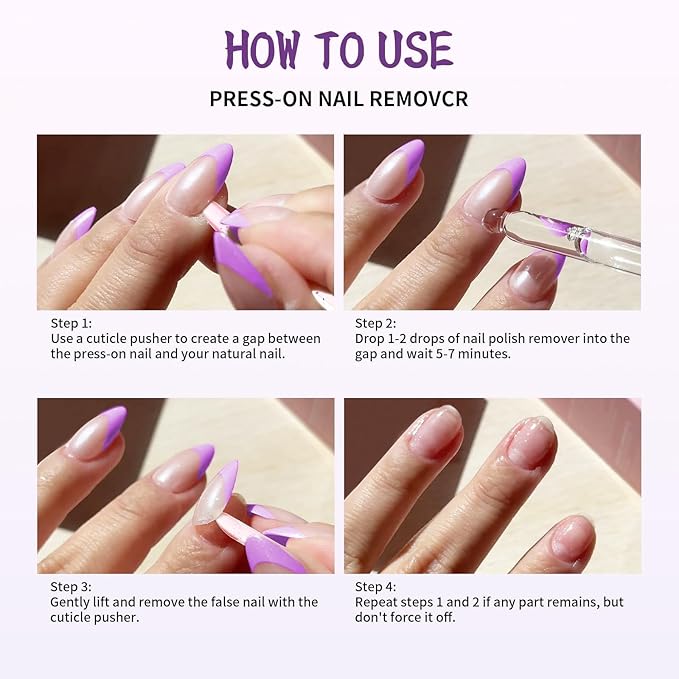 60ML Press On Nail Glue Remover - Acetone-Free Odorless Fake Nail Remover with Crystal Stick, Soft Painless Removal for Nail Tips & Rhinestone Adhesive