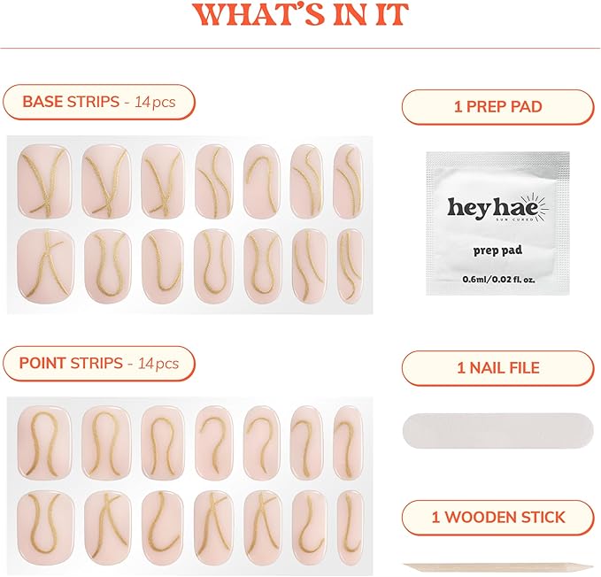 Heyhae Semi Cured Gel Nail Strips | No LED Lamp Needed | Solid, Nude, Spring | Easy Apply & Remove, Salon Quality | Includes 28 Strips, 1 Prep Pads, Nail File & Wooden stick - Hey, Infinity and Beyond
