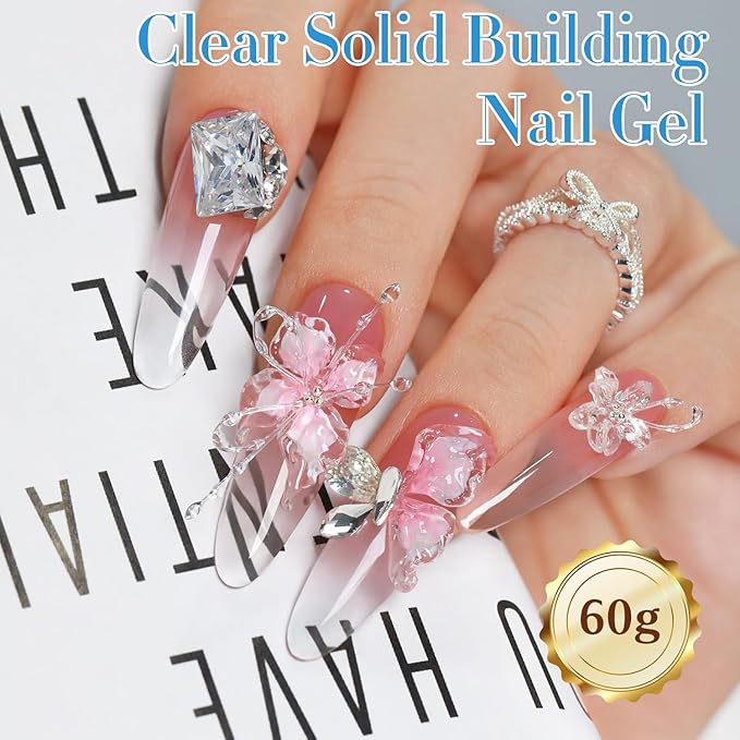 Double Rhythm 2.1 Oz Solid Sculpting Gel for Nail Art Non-Sticky 60g 3D Clear Hard Gel for Building, Carving, Molding Extension with Sculpting Pen and Mould (Clear)