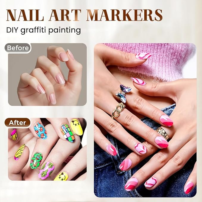 12 Colors Nail Art Pens Set, Valentines Day Gifts 0.7MM 3D Nail Art Markers Quick-Drying Nail Polish Pens for Home Nail DIY, Nail Art Tools for Dotting Drawing Painting Point Liner (1 Set)