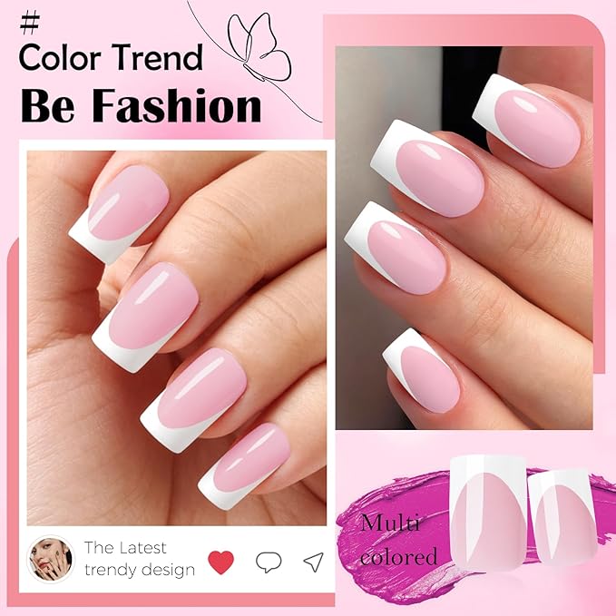 280pc French Tips Press on Nails Medium Square Fake Nail with Glue Tabs, French Tips Glue on Nails Press on Nail Square Acrylic Nails Medium Artificial Fingernails Women Girls Pink False Nails