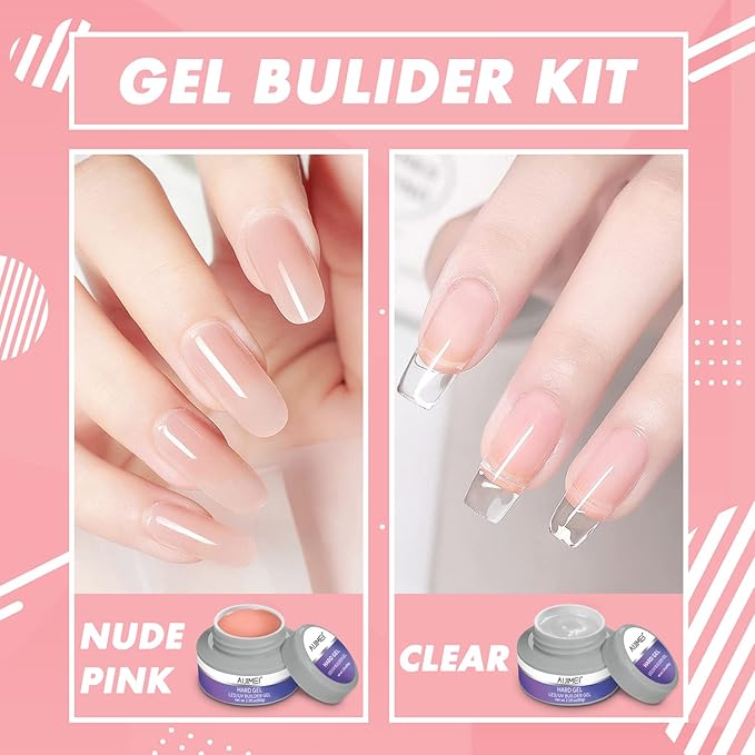 AIJIMEI 60g Clear Hard Gel for Nails Builder Gel for Nail Extension Kit Nail Art design with Full and Curved Nails in Salon or Home