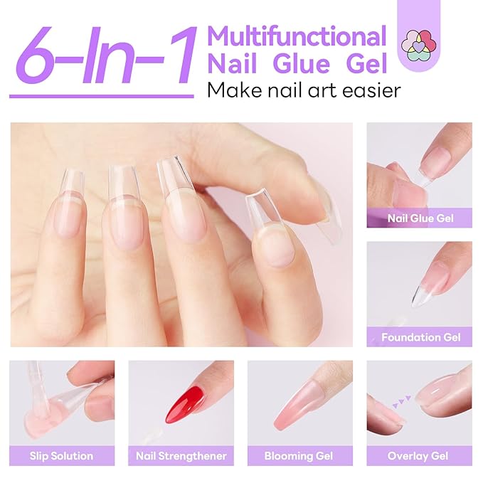 SAVILAND Advanced 6-in-1 Gel Nail Glue: 15 ML Strong Adhesive Nail Glue Gel 30-Day Lasting for Halloween Press on Nails Tips DIY Home Use