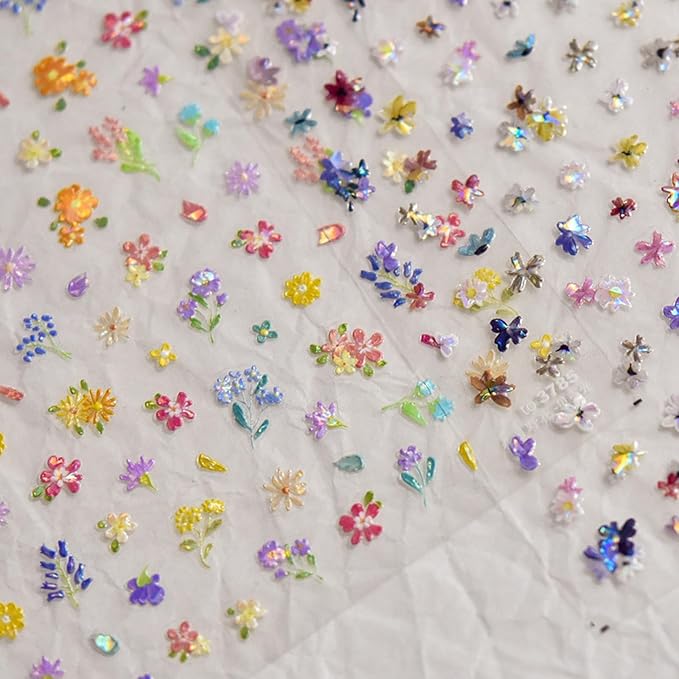 Flower Nail Stickers Colorful Plant Nail Decals Floral Nail Decals with Design 5D Embossed Self Adhesive Spring Summer Nail Charms for Women Girls Kid Manicure Supply Decoration Accessories