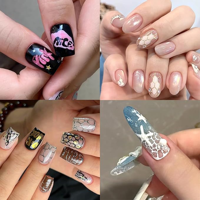 Magic Gel Nail Polish Kit, Black & White Poking Gel Polish with Poke Base Coat for Lace, Wave, Butterfly, Graffiti Letter Nail Designs, DIY Drawing Painting Manicure Supplies with Brush