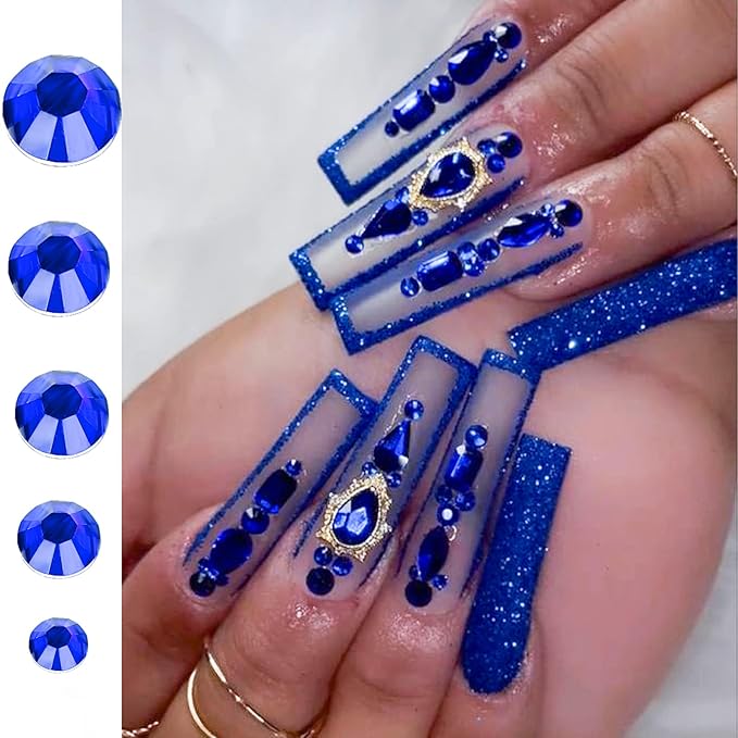 Canvalite 1500PCS Blue Rhinestones Flat Back Gems, Nail Rhinestones Nail Art Gems with Pick Up Tweezers and Rhinestone Picker Dotting Pen, Nail Art Tools for Nails, Clothes, Face, Craft…