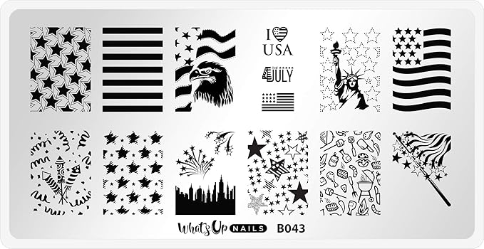 Whats Up Nails - B043 Stars and Stripes Stamping Plate for Nail Art Design
