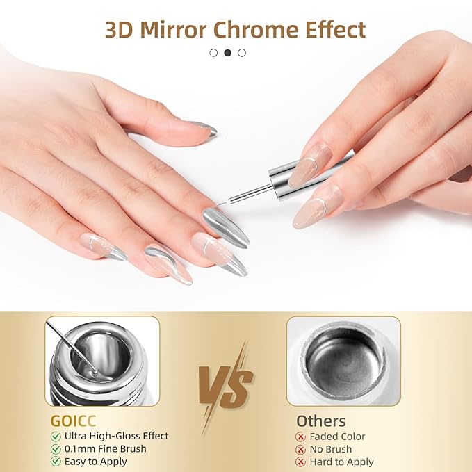 Metallic Gel Nail Polish Gold Gel Liner For Nail Art Chrome Silver Nail Polish 8ml 2 PCS 3D Mirror Chrome Effect Painting with Thin Brush French Nail Design Curing Requires (Metallic Sliver Gold)