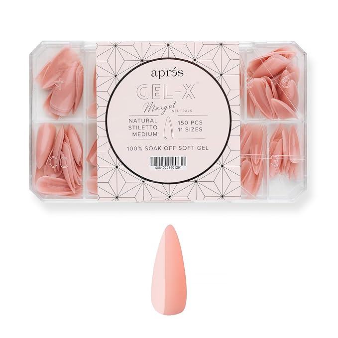 Apres Neutrals Gel-X Margot Box Of Press On Nails, 11 Sizes 00-9, Soft Gel Nail Tip Box (150pcs) (Natural Stiletto Medium, 150)