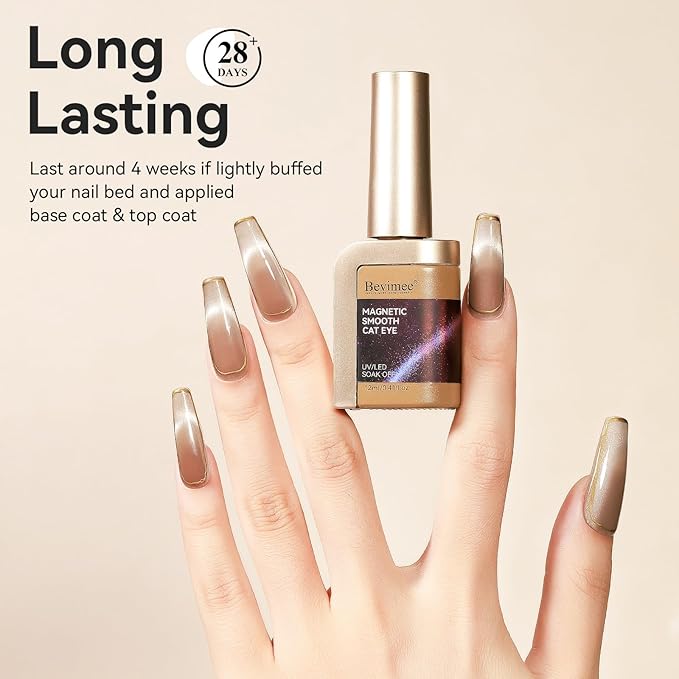 Cat Eye Gel Nail Polish, Glitter Magnetic Gel Polish Shimmer Champagne Gold Cat Eye Nails With Magnet Stick, Holographic Cateye Effect, UV Velvet Nail Art Manicure Salon DIY Home, 12ML
