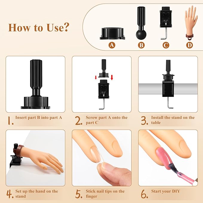 Practice Hand for Acrylic Nails - Nail Mannequin Hand Fake Hand Flexible Manicure Training Hand Nail Art for Beginners(without Stand)