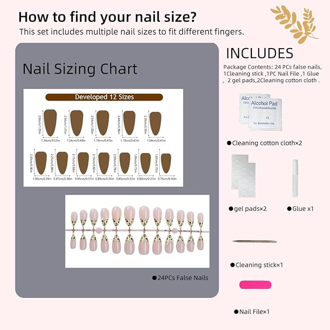 Press On Nails - Yellow Leopard Print Base with Pearl & Bow, Sharp Almond Shape Reusable Fake Nails (24pcs),Easy Application Manicure Set for Work, Party & Daily Use