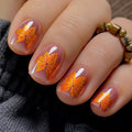 CurvLife Fall Press On Nails Short Oval Maple Leaf Design – Soft Gel Salon Quality False Nails Fake Nails with Glue, Long Lasting Daily Nail Tips for Women