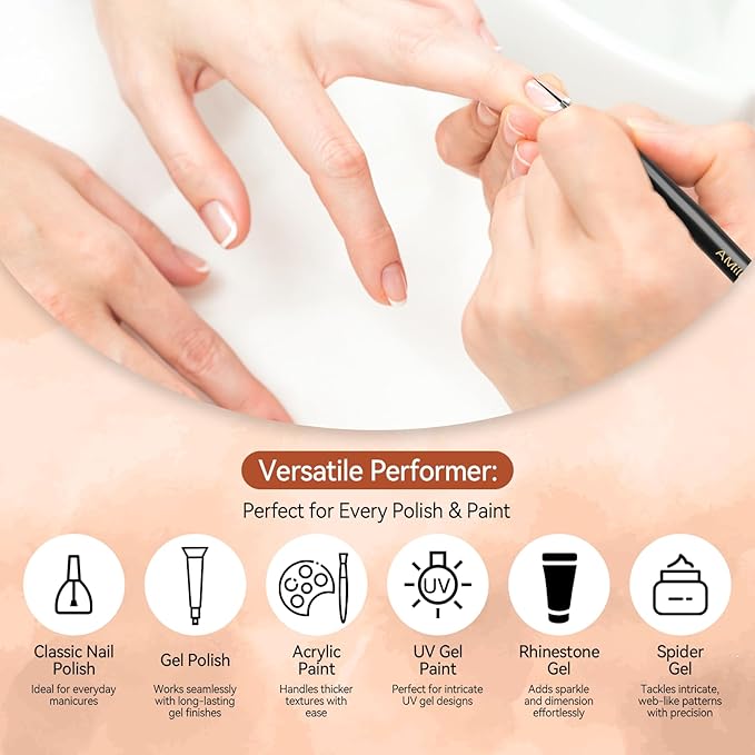 8PCS Nail Art Brush Set for Gel & Acrylic – French Tip, Flat, Oval & Carved Liner Brushes with Dotting Tools, Professional Builder Poly Gel Nail Design Kit