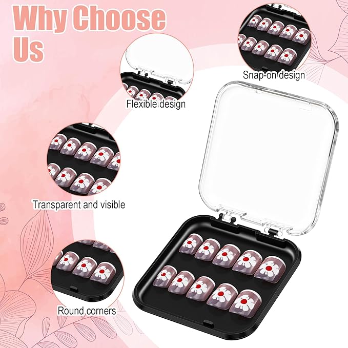60 Pcs Press On Nail Packaging Boxes with 180 Adhesive Tapes, 3 X 3 Inch Plastic Display and Storage Case for Nail Art Business Salon Supplies, 4 Colors