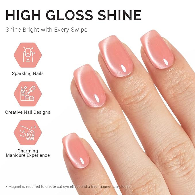 MelodySusie Glass Cat Eye Gel Nail Polish, Blush Pink Glitter Holographic Magnetic Nail Polish with Magnet, 0.5 Fl Oz UV Nail Polish for Nail Art Manicure Salon DIY at Home B5601