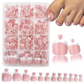 240Pcs White French Tip Press on Toenails for Women Short Square Glossy Fake Toe Nails Natural Pure Acrylic False Toenail Press on Summer Glossy Nude Pink Full Cover Glue on Toe Nails 12 Packs