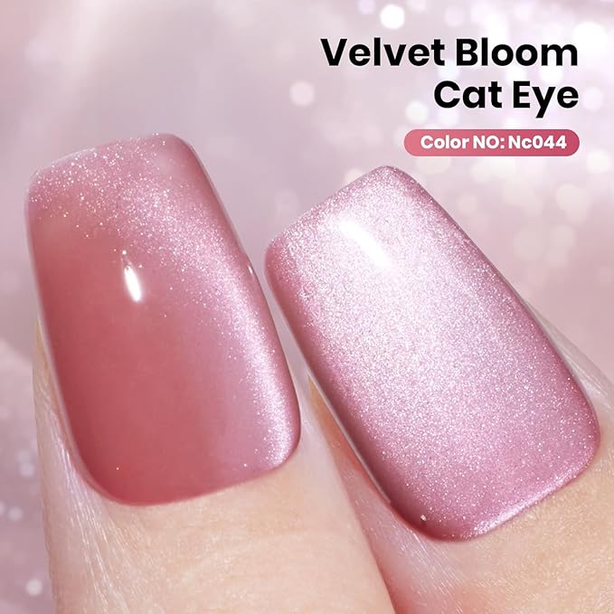 Beetles Velvet Bloom Pink Cat Eye Gel Nail Polish - 15ML Valentines Gel Polish Glitter Pink Cat Eye Gel Polish Rosa Color Magnetic Translucent Glassy Effect Soak Off UV DIY Manicure Gift for Wome