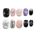 Sun&Beam Nails Handmade Press-on Short Squoval Round Silver Purple Black White Glitter Cartoon 3D Design Fashion False Nail Tips 10 Pcs Set (#168 S)
