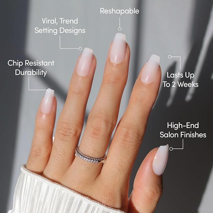 Glamnetic Press On Nails - Oat Milk | Medium Coffin White Fake Nails, Salon Quality Milky Nails | 15 Sizes - 30 Nail Kit with Glue