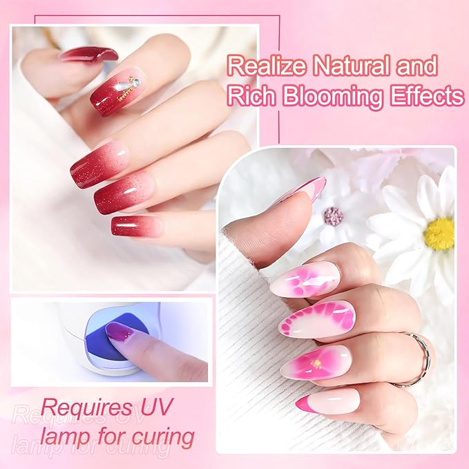 JODSONE Blooming Gel Nail Polish,2Pcs 16.5ml Clear Blooming Gel for Marble,Watercolor,Gradient,Floral Print & Natural Stone Effect,Easy Spreading for DIY Designs