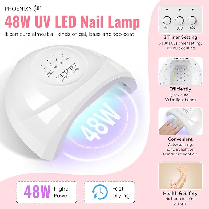 PHOENIXY 51 PCS Gel Nail Polish Kit with U V Light, 35 Colors Gel Polish with 5 Pcs Base Top Coat Manicure Starter Nail Polish Set Gifts for Women ST9012