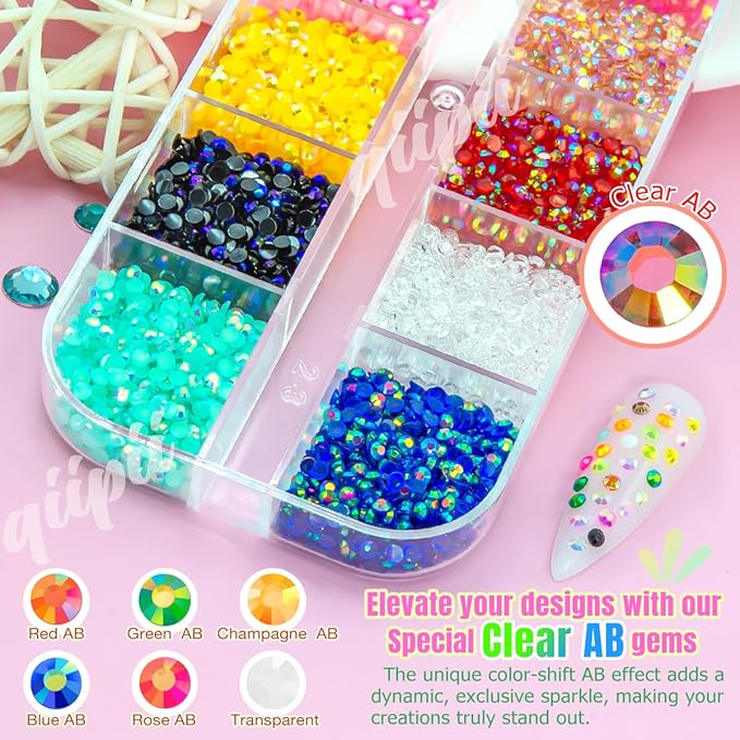 36 Color 2mm Tiny Jelly Resin Rhinestones for Bedazzling Crafting SS6 Small Flatback Stones Colorful AB Gems Diamonds Charms for Nails Eyes Face Makeup Tumblers Bottles DIY Crafts Clothes Shoes