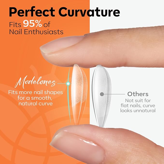 modelones Short Almond Nail Tips, Pre-shaped Soft Gel Tips Fake Nails False Acrylic Clear Full Cover Press on Extension Kit Gel Manicure DIY at Home 216PCS 12Sizes
