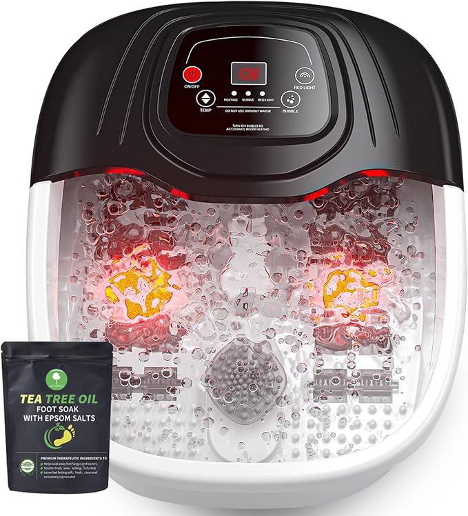 Foot Spa Bath Massager with Heat, Epsom Salt,Bubbles, Vibration and Red Light, Tub for Stress Relief,Foot Soaker, Christmas Gifts Birthday Gifts for Mom Dad Women Men Her Him