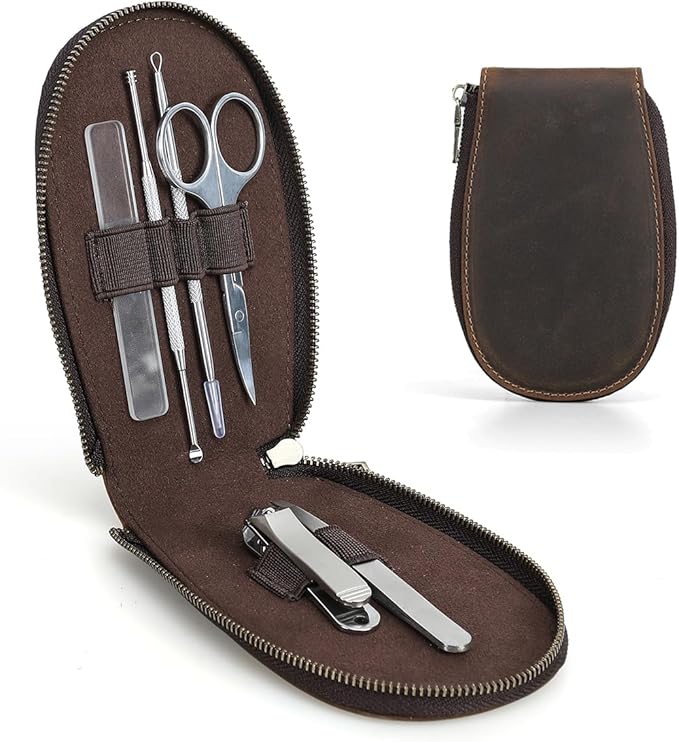 CONTACTS Full Grain Leather Empty Manicure Set Case Travel Nail Clipper Pouch for Men Personal Care Tools Pouch By Handmade (Case Only)