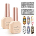 MelodySusie 2PCS Nail Foil Glue Gel and 2PCS Stamping Plates, 15ML Soak Off LED/LUV Foil Transfer Adhesive for Nail Art, Professional Strong Sticky Base for Nail Foils & Stickers