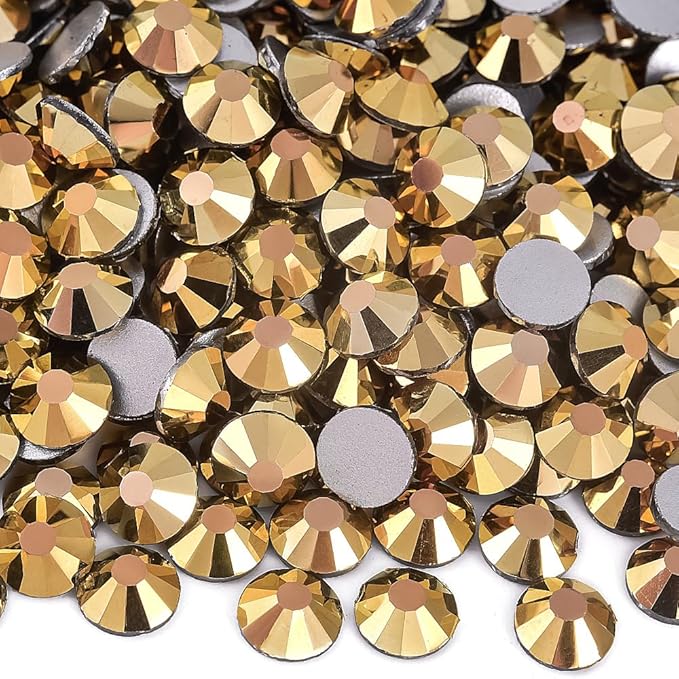 Blinginbox 1440 Pieces SS16/3.8-4mm Flat Back Crystal Rhinestones Round Gems for Nail Art,Mine Gold