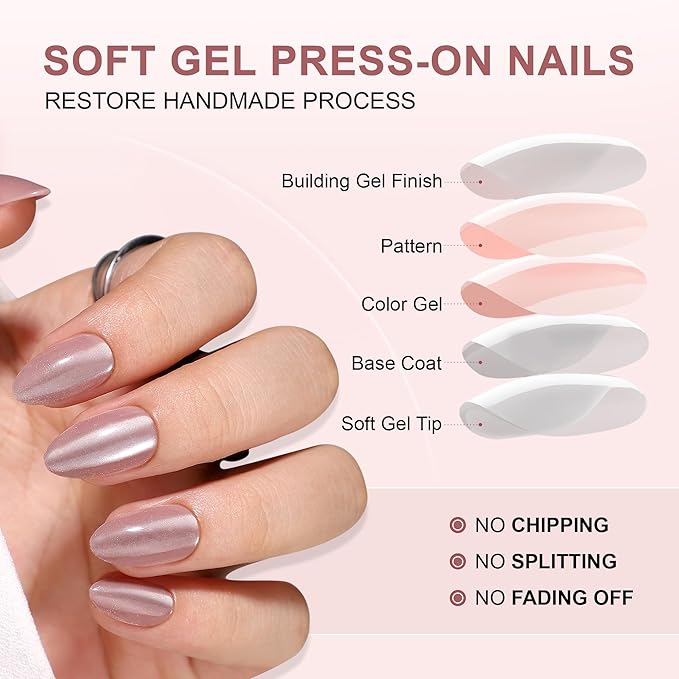 Gel Press On Nails - Short Almond False Nails, 16 Sizes - 32Pcs Reusable Soft Gel Tips Kit, Stick On Nails for Women, Stars