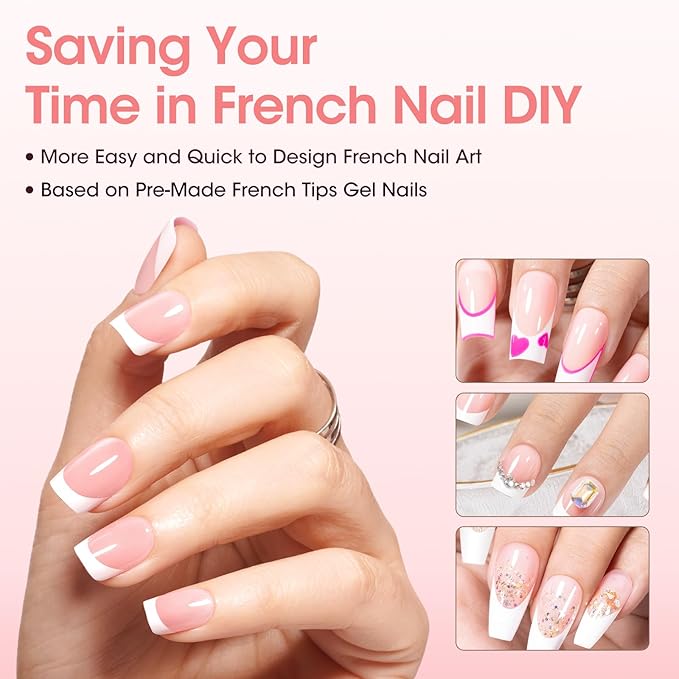 Gellen Short French Tip Press on Nails - Square Gel Nail Tips Press on Nails Short, No Fade Out Acrylic Fake Nails, 150pcs Seamless Fit Glue one Nails, Classic White