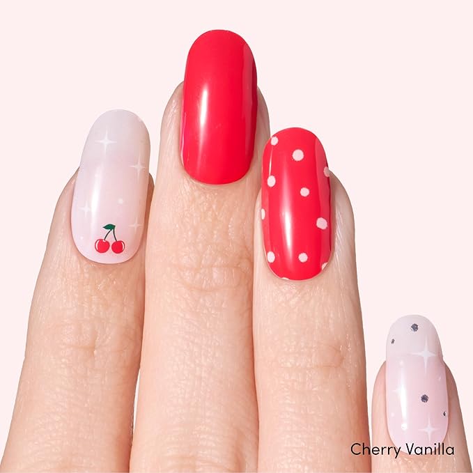 Dashing Diva Glaze Nail Strip Duo - Eat Your Fruits Collection - Central Park Picnic & Cherry Vanilla - Long Lasting, Chip Resistant, Semi-Cured Gel Nail Strips - Contains 2 Colors