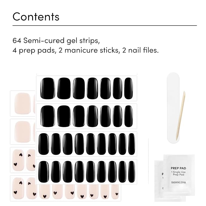 Dashing Diva Glaze Nail Strip Duo - Black Out Collection - Real Black & C'est La Mani - Long Lasting, Chip Resistant, Semi-Cured Gel Nail Strips - Contains 2 Colors