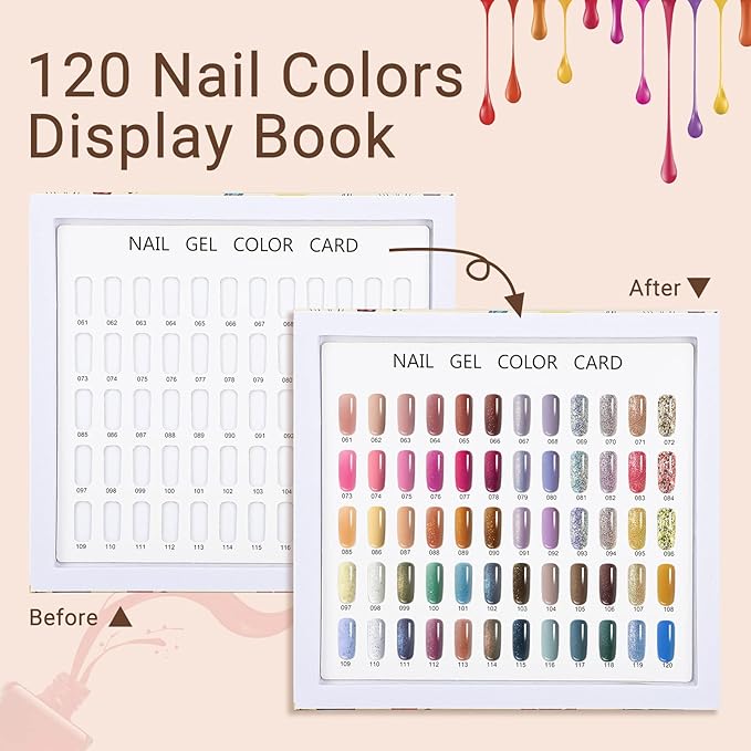 Segbeauty 120 Nail Colors Display Book, Nail Polish Organizer Cardboard with 120 False Nails Tips, Professional Salon Nails Gel Polish DIY Color Chart Card Swatches Stick Supplies Showcase Tool