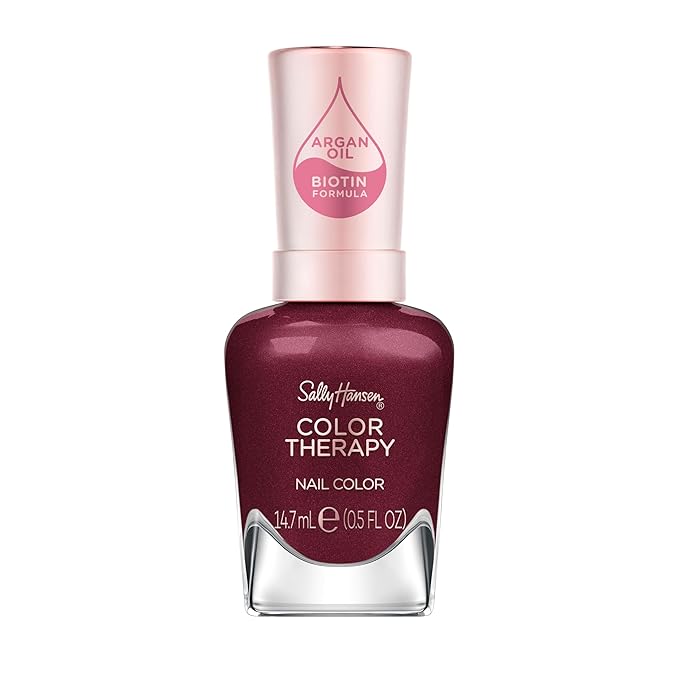 Sally Hansen Color Therapy Nail Polish | Biotin, Argan Oil, Long Lasting, Healthy Nails, Nail Strengthener, Opaque | 374 Wine Not | Burgundy Nail Color