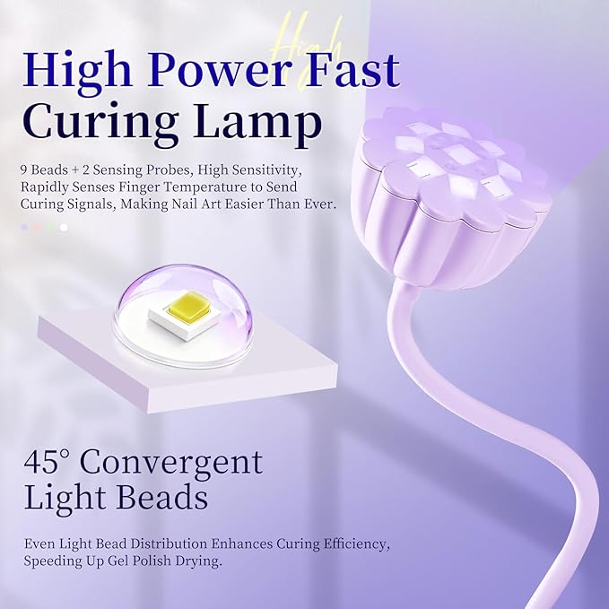 JODSONE Rechargeable Fast Curing U V Nail Lamp -Cordless Portable and Flexible Gooseneck for Gel Polish, Auto Sensor & 4 Timers Lavender Purple