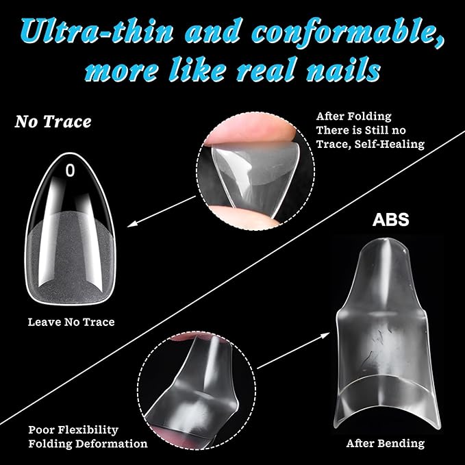 LoveOurHome 420pc Almond Fake Nails Medium Gel Nail Tips Medium Press on Nails Clear Almond Nail Tips Full Cover False Artificial Fake Fingernail for Gel Extension Acrylic Nails Press on