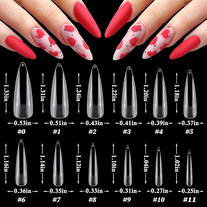 LoveOurHome 600pc Stiletto Nail Tips Fake Nails Clear Press on Nails Long Stiletto Acrylic Nail Tips Full Cover Soft Gel Artificial Fignernails Long Pointy False Nail for Gel Acrylic Nail Extension