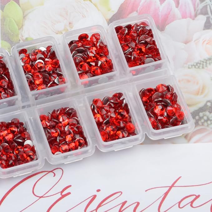 10000 Pieces Rhinestones 6 Sizes Round Crystal Glass Flat Back Rhinestones with 1Tweezers and 1Picking Pen for Nail Art Crafts Clothes Bags DIY (Siam)