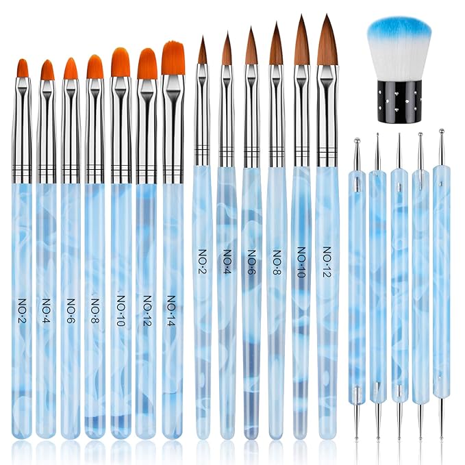 TOROKOM 19Pcs Nail Art Brushes Set, Nail Art Tool for Acrylic Application, Incl Nail Dotting Pens, Nail Dust Brush, Extension Gel Brush for Home Use and Professional Nail Salon