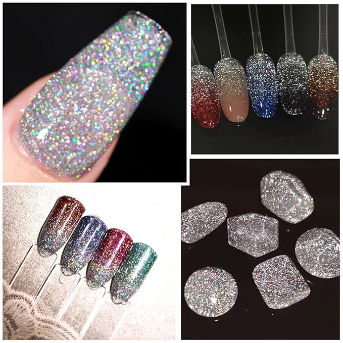 MIZHSE Glitter Gel Polish, Silver Sparkle Gel Nail Polish Diamond Disco Reflective Glitter Gel Polish Soak Off U V Nail Art Varnish Manicure Home DIY 10ml
