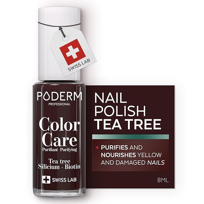 PODERM Nail Polish – Enriched with Tea Tree & Biotin – Improves Nail Appearance – Vegan Formula – For Hands & Feet – Swiss Made (Black-Red)