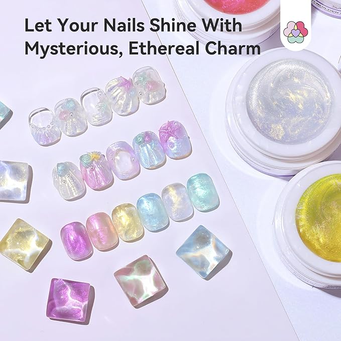 SAVILAND 6PCS Solid Builder Nail Gel Kit: Non-Sticky Dreamlike Aurora Colors 30 Days Long-Wear 10g 3D Sculpting Gel for Nail Art with Sculpting Pen Dual Form Salon DIY Use